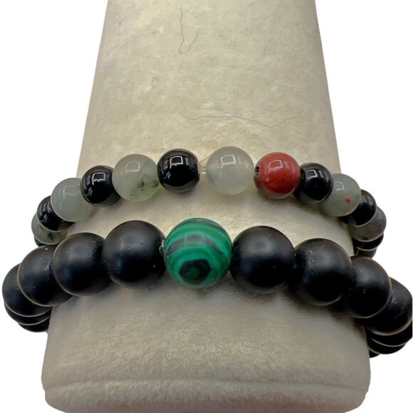 Elegant Black Glass Bead Necklace & Stone Bracelets Set.  C4 - Picture 12 of 13